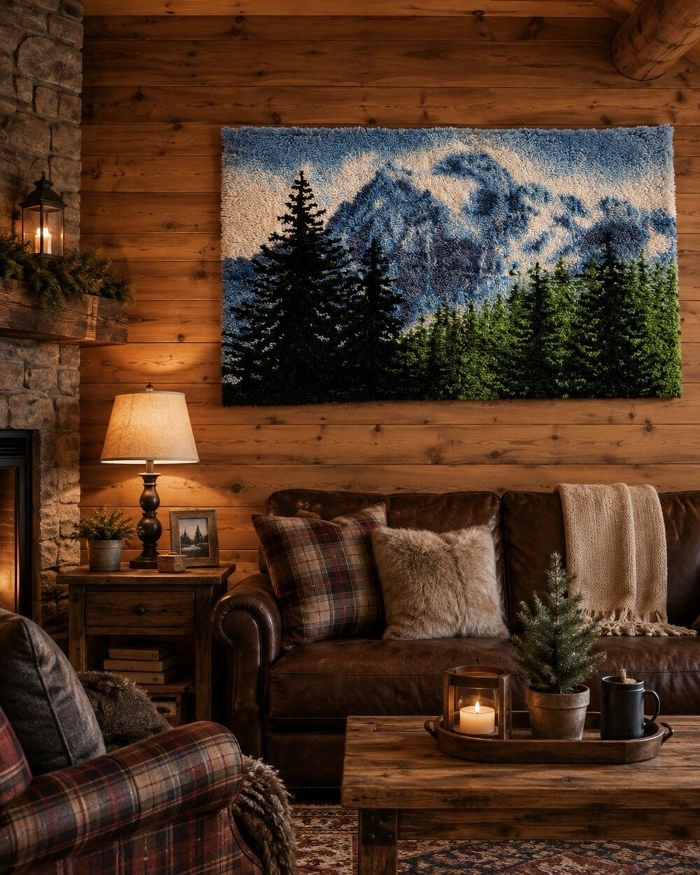 VTG Caron Latch Hook Kit Mountain High 30" x 50" #4427 Completed Wall Art